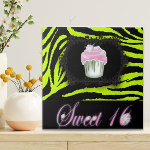 Carreau En Céramique Lime vert zèbre imprimé Sweet sixteen Cupcake rose