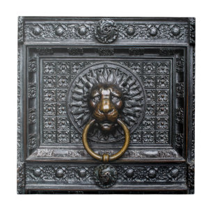 Carreau En Céramique Lion de heurtoir - noir/or