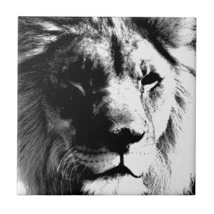 Carreau En Céramique Lion noir et blanc