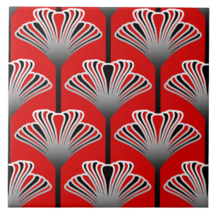 Carreau En Céramique Lis d'art déco, rouge-foncé et gris/gris