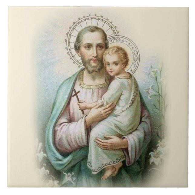 Carreau En Céramique Lis traditionnels de Jésus d'enfant de St Joseph (Devant)