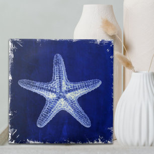 Carreau En Céramique littoral chic plage rustique nautique bleu étoile