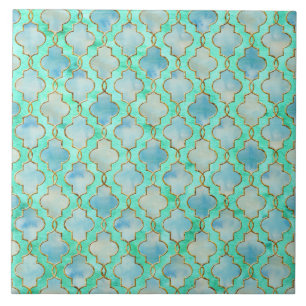 Carreau En Céramique L'or aqua et le motif marocain vert