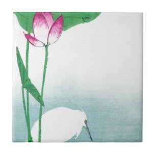 Carreau En Céramique Lotus et White Heron, Koson, Ukiyo-e
