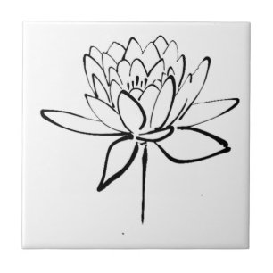 Carreau En Céramique Lotus Flower Black and White Ink Dessin Art