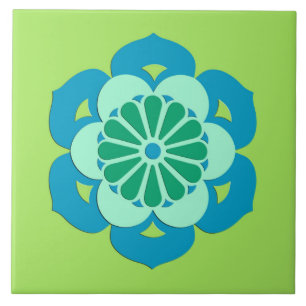 Carreau En Céramique Lotus Flower Mandala, Lime Green et Bleu clair