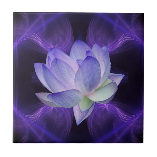 Carreau En Céramique Lotus pourpre et géométrie sacrée (Devant)