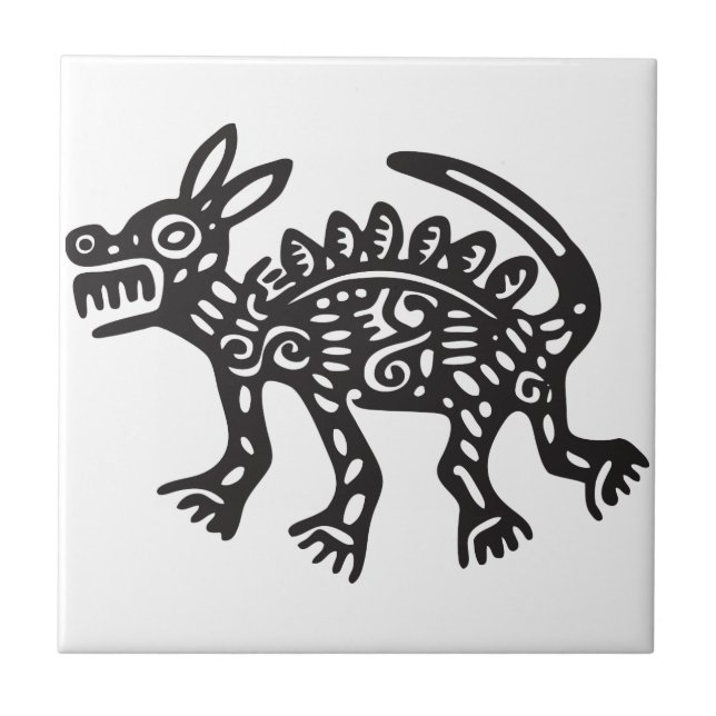 Carreau En Céramique Loup, hiéroglyphe mexicain(Maya) (Devant)
