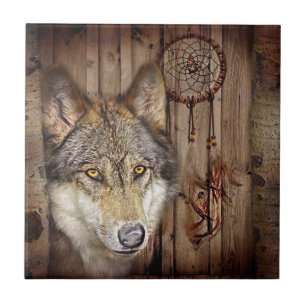 Carreau En Céramique Loup indien indigène de receveur rêveur occidental