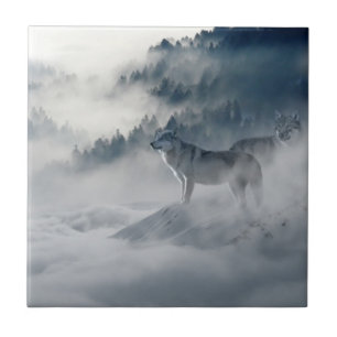 Carreau En Céramique Loups majestueux dans la fosse forestière