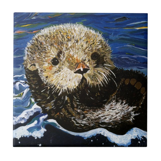 Carreau En Céramique Loutre de mer mignonne (Devant)