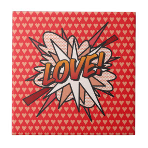 Carreau En Céramique LOVE Fun Retro Comic Book Pop Art