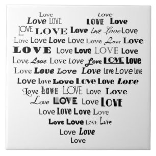 Carreau En Céramique Love Heart Word Cloud - Noir et Blanc