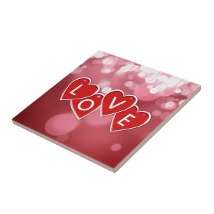 Carreau En Céramique Love Lettering Red Hearts