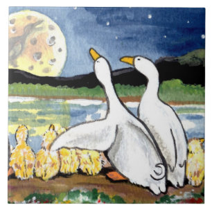 Carreau En Céramique Lune 6" de montre de canetons de famille de canard