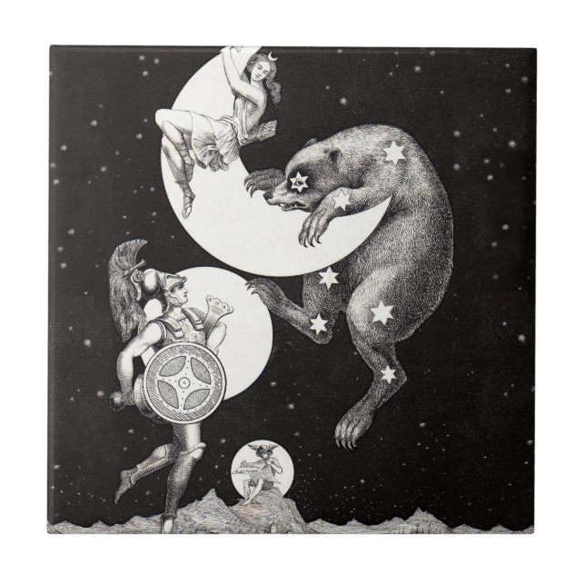 Carreau En Céramique Lune céleste ciel Univers Dieu Nuit Illustration (Devant)