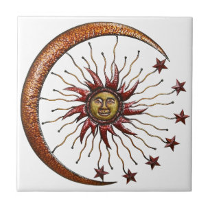 CARREAU EN CÉRAMIQUE LUNE DU SOLEIL ET ABRÉGÉ SUR CÉLESTES ÉTOILES