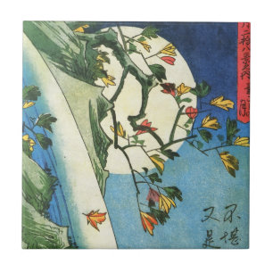 Carreau En Céramique Lune Hiroshige Au-Dessus D'Une Cascade Art Japonai