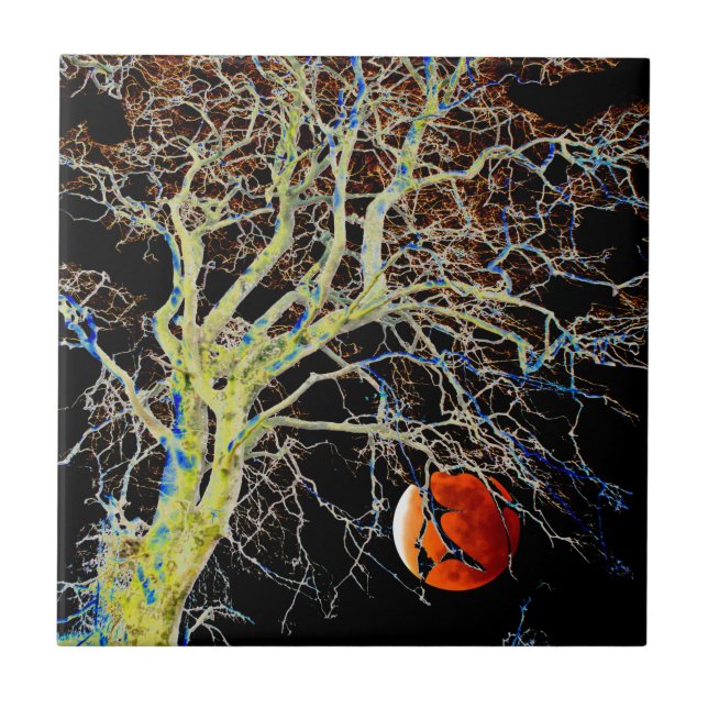 Carreau En Céramique Lune rouge se lève (Devant)