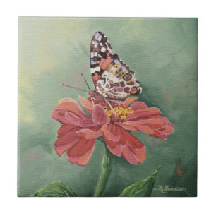 Carreau En Céramique Madame peinte par 0461 Butterfly sur le Zinnia