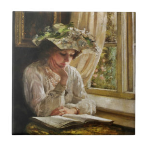 Carreau En Céramique Madame Reading par une fenêtre