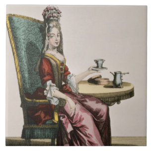 Carreau En Céramique Madame Taking Coffee, plat de mode, c.1695