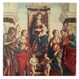 Carreau En Céramique Madonna et enfant avec des saints