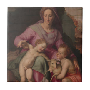 Carreau En Céramique Madonna et enfant avec St John le baptiste