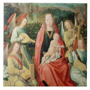 Carreau En Céramique Madonna et enfant entourés par des anges