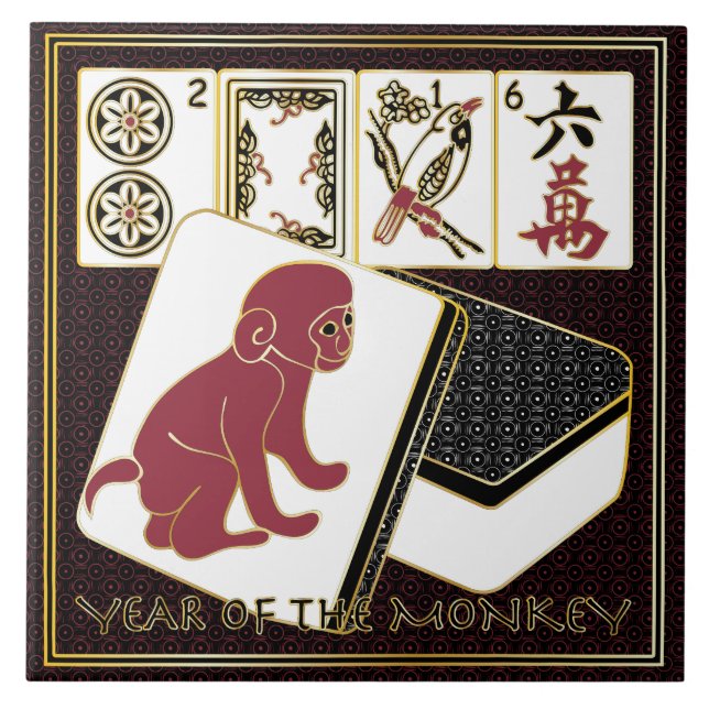 Carreau En Céramique Mah Jongg Année du singe (Devant)