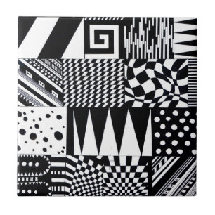 Carreau En Céramique main blanche de motif de noir géométrique abstra
