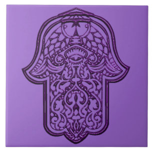 Carreau En Céramique Main de henné de Hamsa (violet)