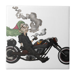 Carreau En Céramique Mamie verdâtre sur la moto