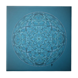 Carreau En Céramique Mandala bleu tiré par la main fait sur commande