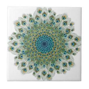 Carreau En Céramique Mandala coloré de paon masculin