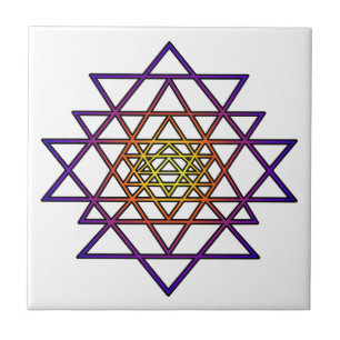 Carreau En Céramique Mandala de triangle (pourpre jaune) Sri Yantra