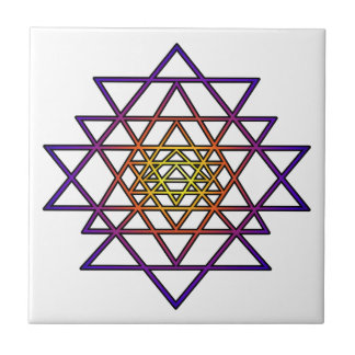 Carreau En Céramique Mandala de triangle (pourpre jaune) Sri Yantra