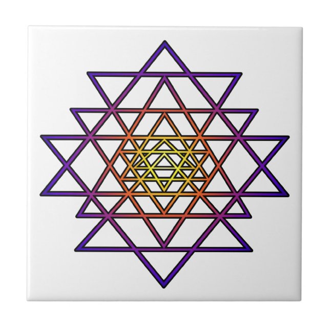 Carreau En Céramique Mandala de triangle (pourpre jaune) Sri Yantra (Devant)