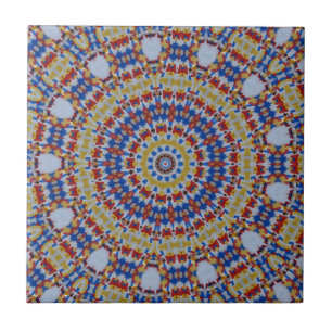 Carreau En Céramique Mandala jaune bleu