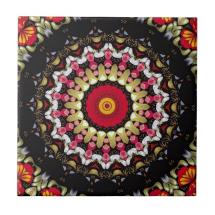 Carreau En Céramique Mandala Magique Noir et Rouge