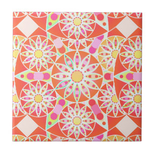 Carreau En Céramique Mandala motif, corail rouge, rose, or