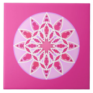 Carreau En Céramique Mandala motif en rose fushia blanc