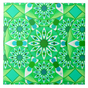 Carreau En Céramique Mandala motif, vert émeraude et paon