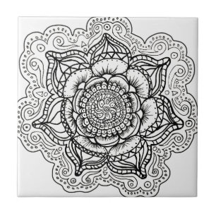 Carreau En Céramique Mandala noir et blanc