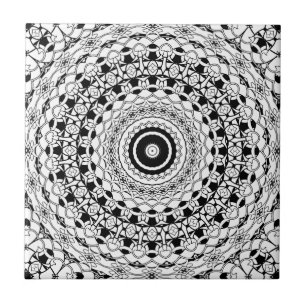 Carreau En Céramique Mandala noir et blanc