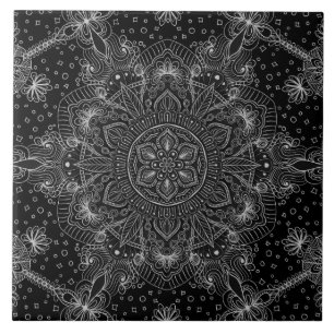 Carreau En Céramique Mandala oriental de zen noir et blanc