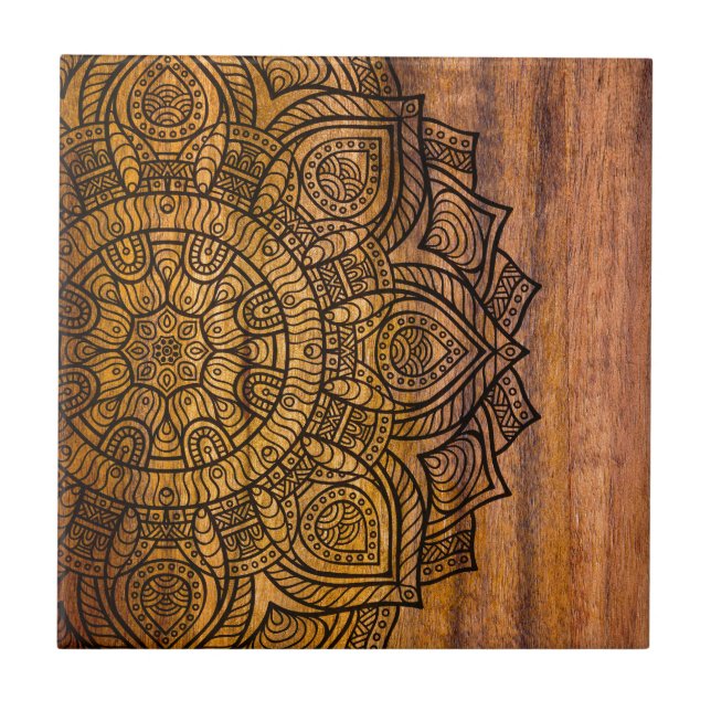 Carreau En Céramique Mandala sur le bois (Devant)