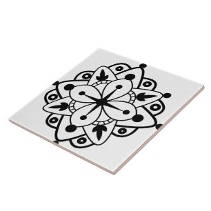 Carreau en céramique marbre mandala noir blanc mod