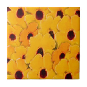 Carreau En Céramique Marguerites Jaunes Carrelage d'art Abstrait Floral