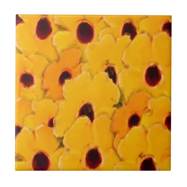 Carreau En Céramique Marguerites Jaunes Carrelage d'art Abstrait Floral (Devant)